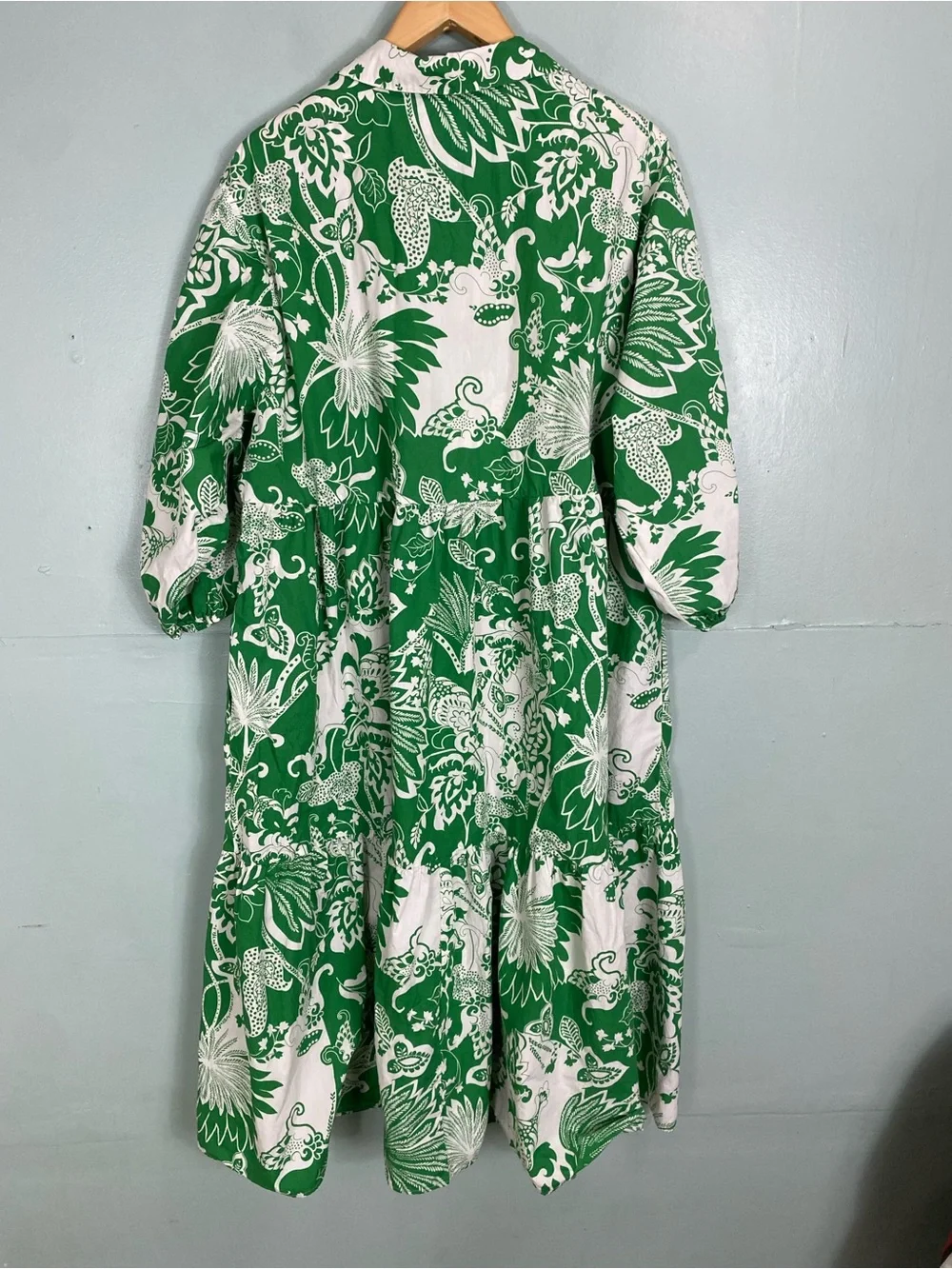 Anthropologie The Adaptive Bettina Poplin Tiered Shirt Dress Green White 2X - Picture 6 of 7